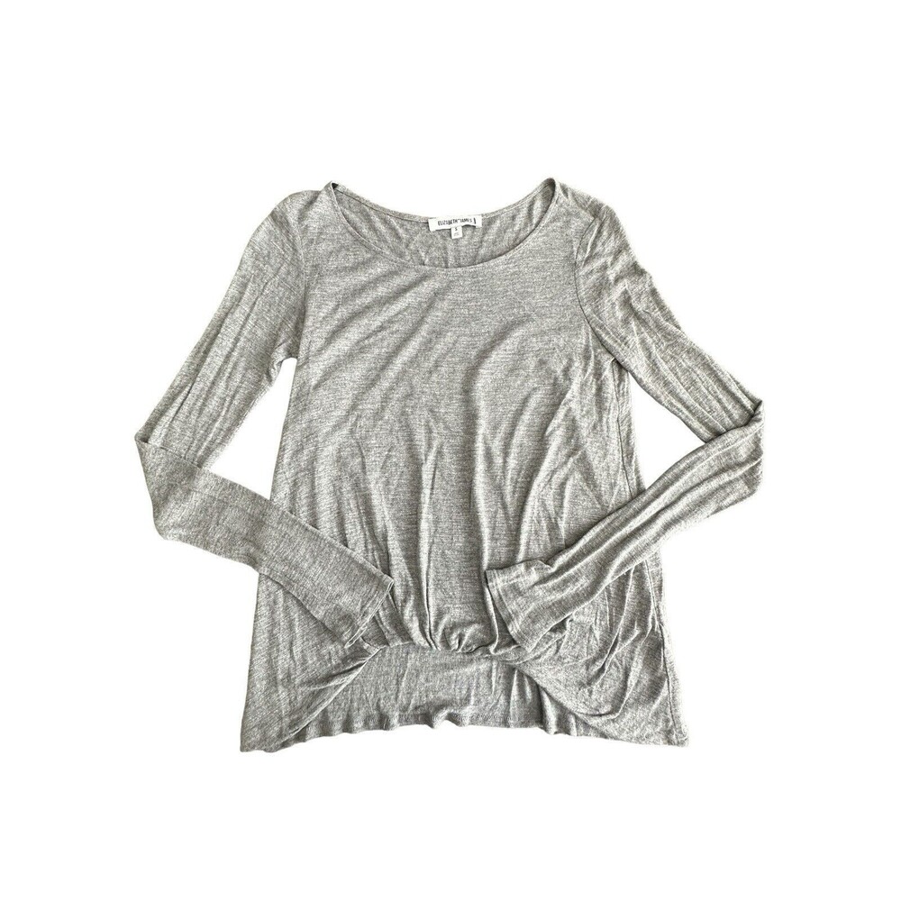 Elizabeth and James Sz S Gray Pleated Waist Round Neck Long Sleeve Top #X5-5